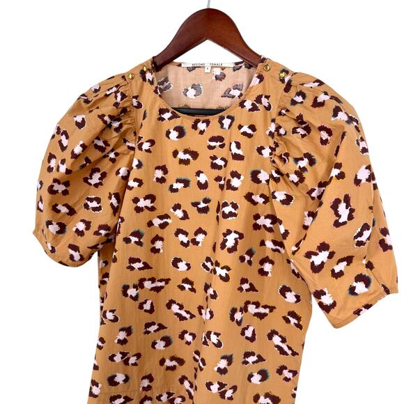 SECOND FEMALE Womens Sz Small Wearable Art to Wear Leopard Puff Blouse Shirt Top - Picture 5 of 8